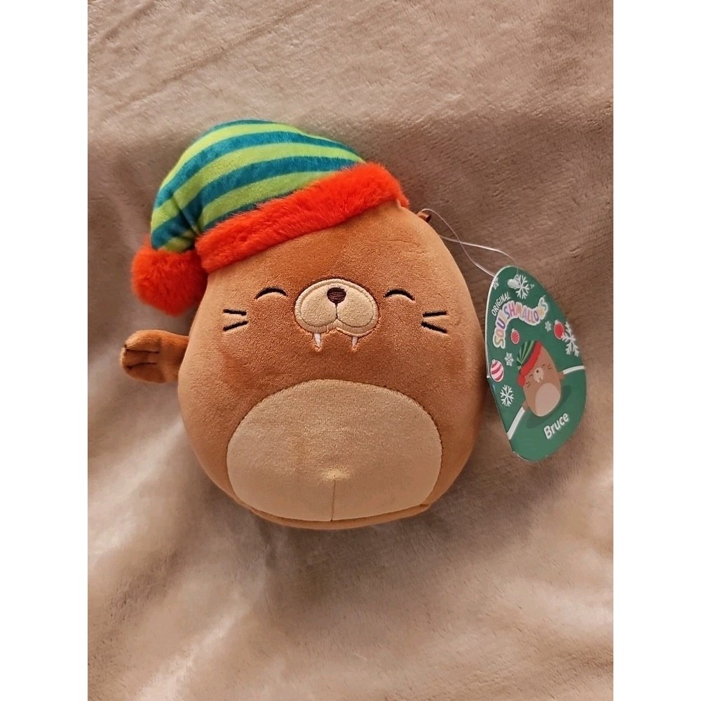 Squishmallows Bruce the Walrus Elf Hat Cap 4" Christmas Holiday Winter NWT